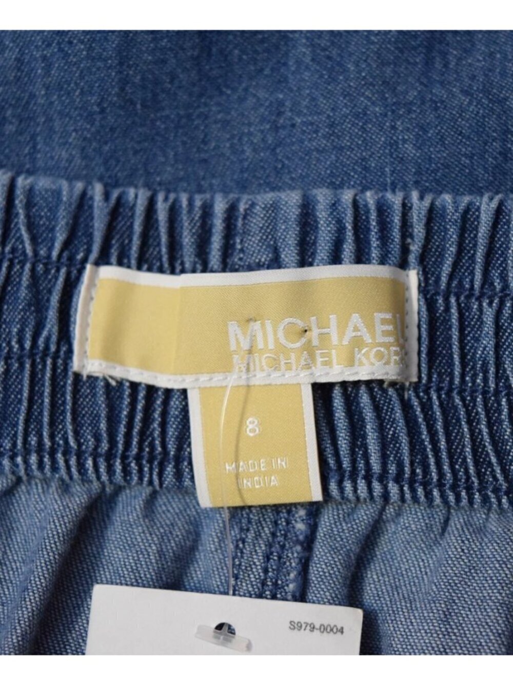 NEW MICHAEL KORS CHAMBRAY CROPPED WIDE LEG PULL ON BLUE COTTON PANTS - Picture 9 of 11